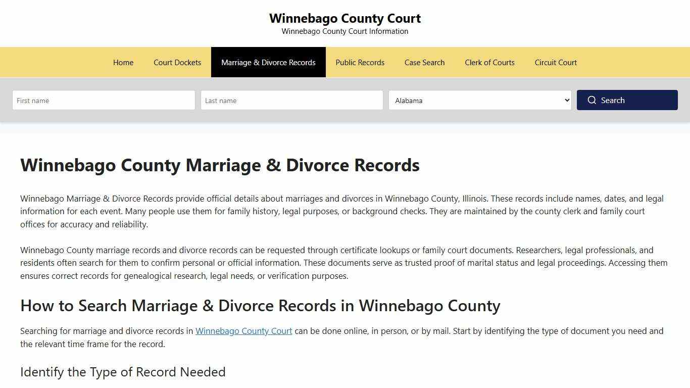 Winnebago County Marriage & Divorce Records